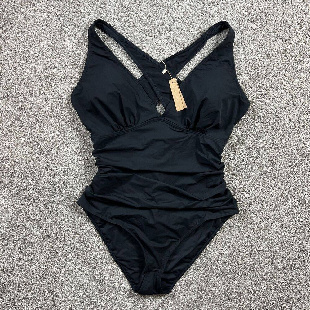 Shapellx Swimsuit Smart Sculpt Plunge Cutout 2XL Black Slimming